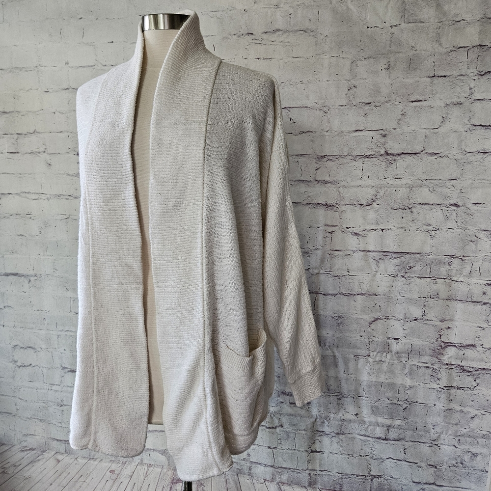 Madewell Cream Open Front Cotton Linen Knit Cardigan Sweater Medium